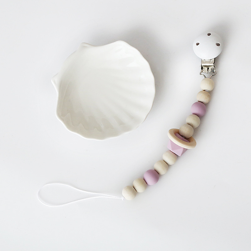 INS New Children's Silicone Wooden Circle Beaded Decoration Baby Wooden Pacifier Clip Toy Beaded