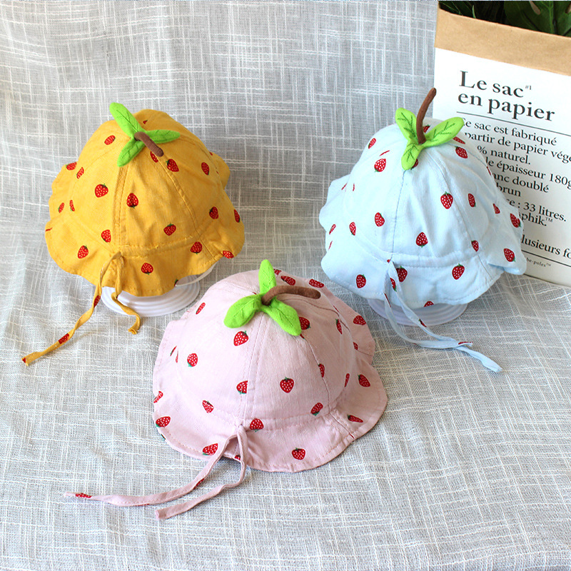 Baby Hat Strawberry Spring and Autumn Thin 0-2 Years Old Baby Girl Sun Hat Princess Hat Cute Bucket Hat