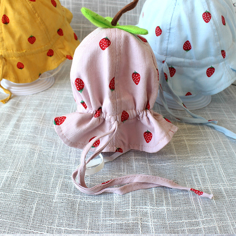 Baby Hat Strawberry Spring and Autumn Thin 0-2 Years Old Baby Girl Sun Hat Princess Hat Cute Bucket Hat