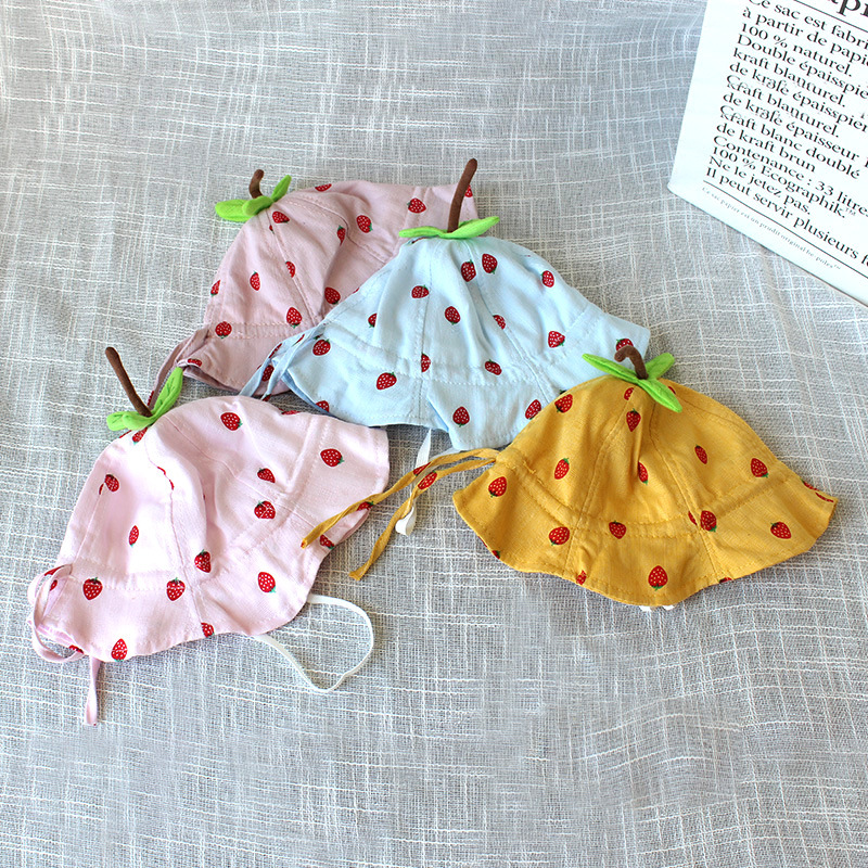 Baby Hat Strawberry Spring and Autumn Thin 0-2 Years Old Baby Girl Sun Hat Princess Hat Cute Bucket Hat