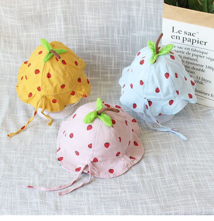 Baby Hat Strawberry Spring and Autumn Thin 0-2 Years Old Baby Girl Sun Hat Princess Hat Cute Bucket Hat