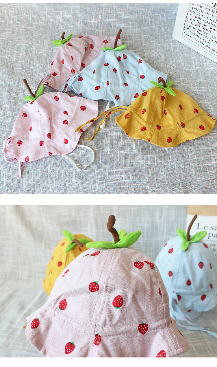 Baby Hat Strawberry Spring and Autumn Thin 0-2 Years Old Baby Girl Sun Hat Princess Hat Cute Bucket Hat