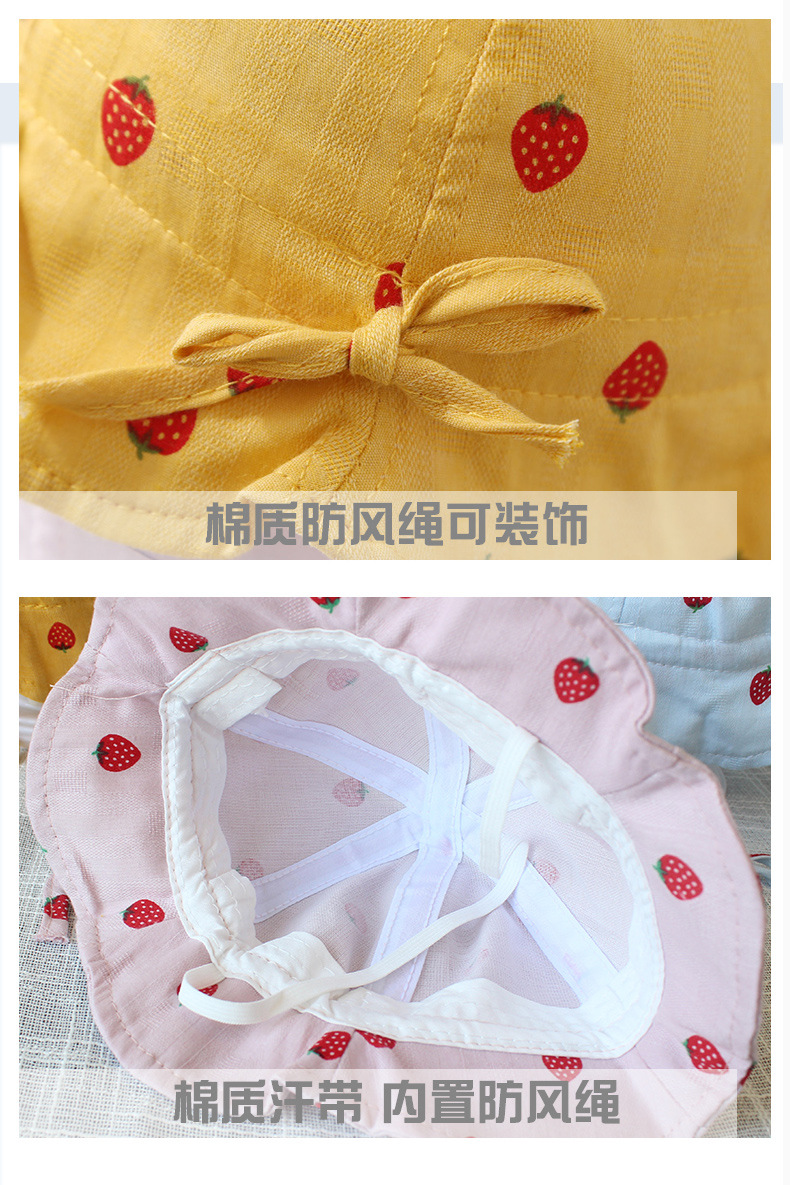 Baby Hat Strawberry Spring and Autumn Thin 0-2 Years Old Baby Girl Sun Hat Princess Hat Cute Bucket Hat