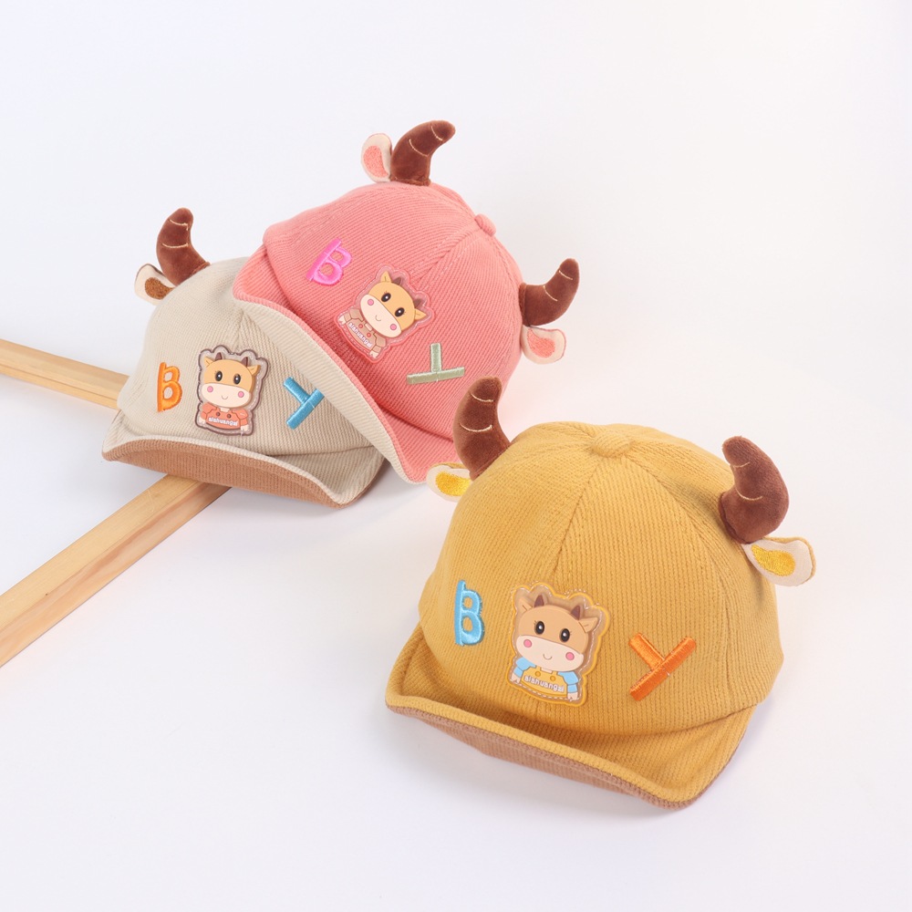 Baby Hat Cartoon Horn Boy Peaked Cap Children Autumn New Warm Soft Brim Hat Boy Baseball Cap