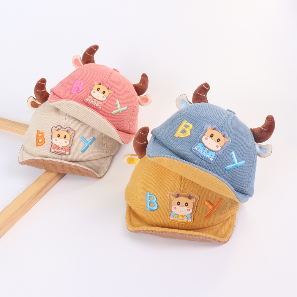 Baby Hat Cartoon Horn Boy Peaked Cap Children Autumn New Warm Soft Brim Hat Boy Baseball Cap