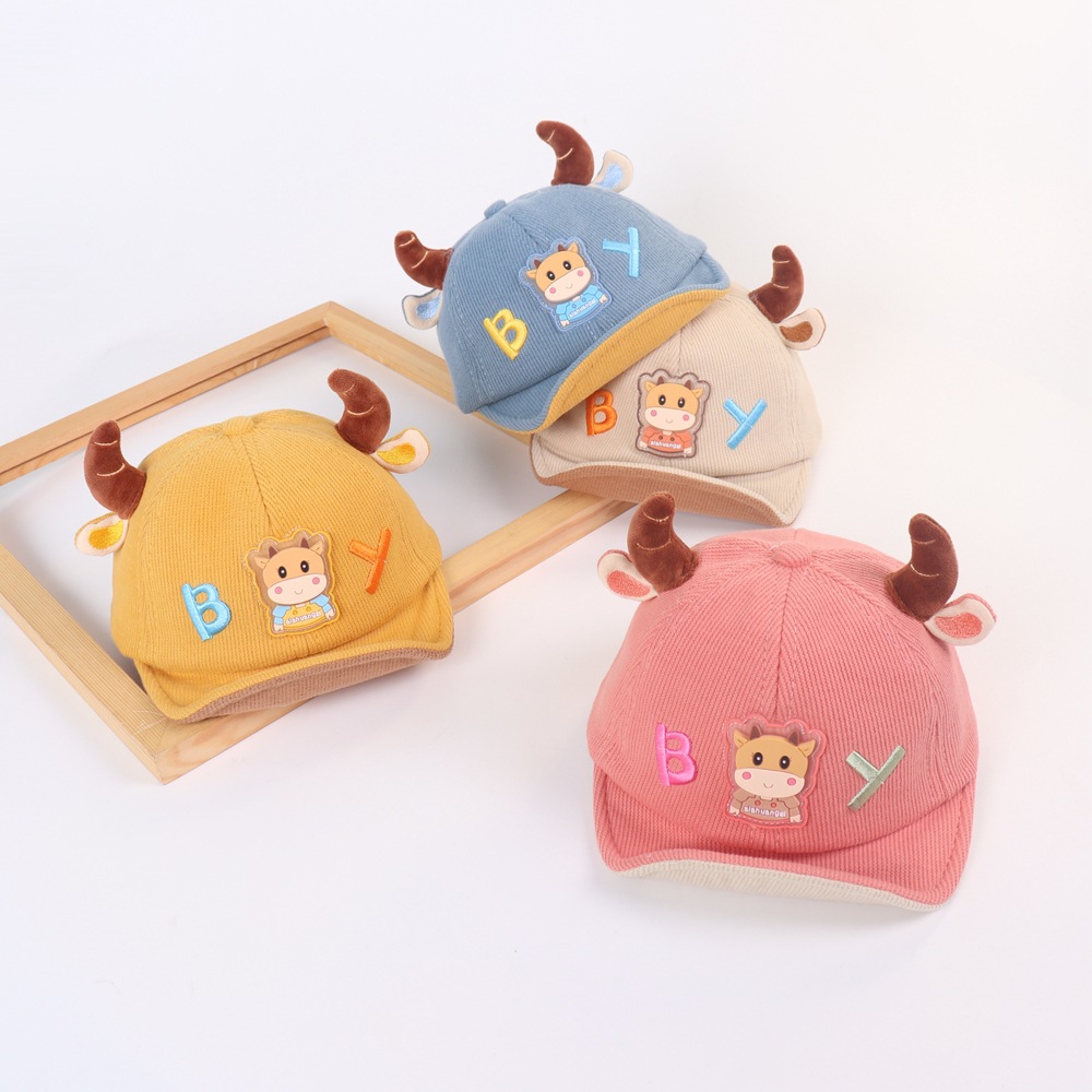 Baby Hat Cartoon Horn Boy Peaked Cap Children Autumn New Warm Soft Brim Hat Boy Baseball Cap