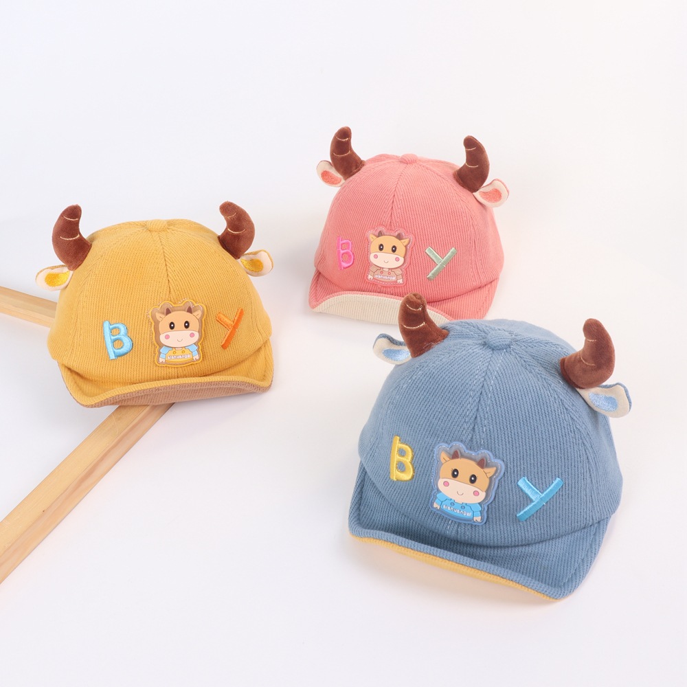 Baby Hat Cartoon Horn Boy Peaked Cap Children Autumn New Warm Soft Brim Hat Boy Baseball Cap