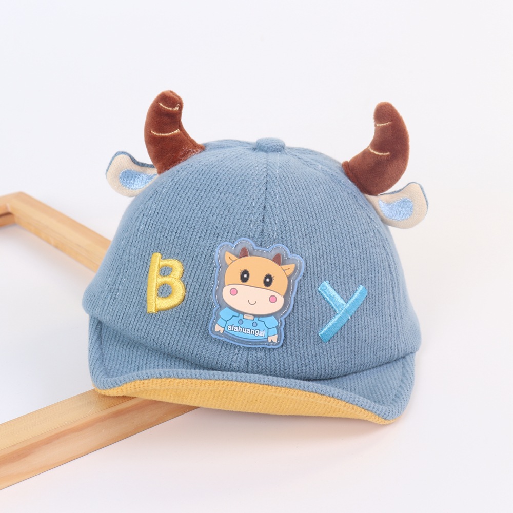 Baby Hat Cartoon Horn Boy Peaked Cap Children Autumn New Warm Soft Brim Hat Boy Baseball Cap