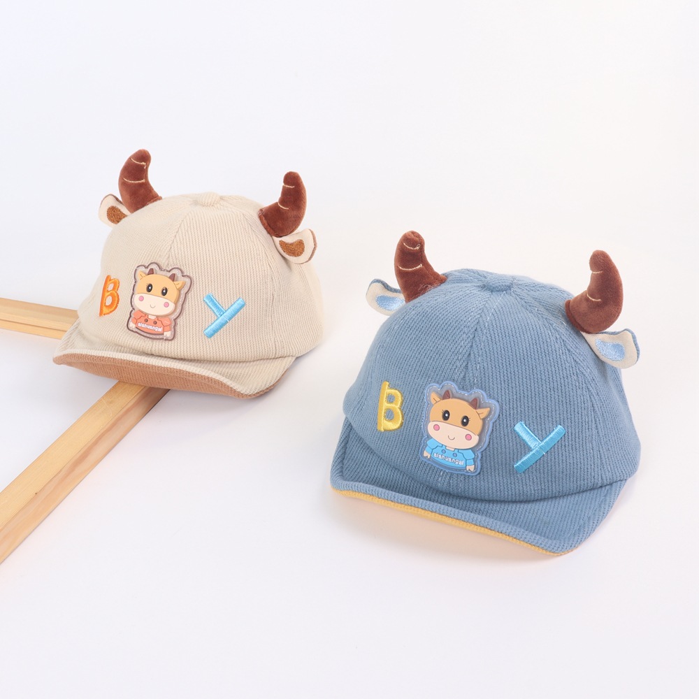 Baby Hat Cartoon Horn Boy Peaked Cap Children Autumn New Warm Soft Brim Hat Boy Baseball Cap