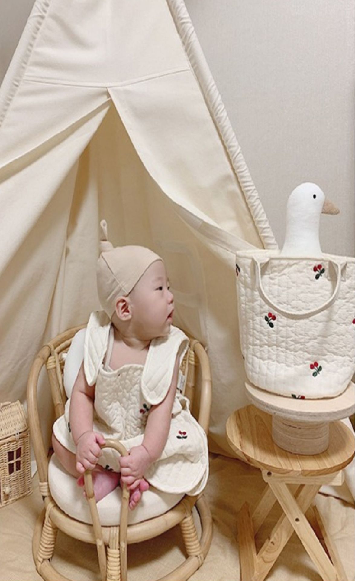 2021korean New Baby Stroller Storage Pannier Bag Feeding Bottle Diaper Bag Cotton Embroidery Portable Bucket Bag