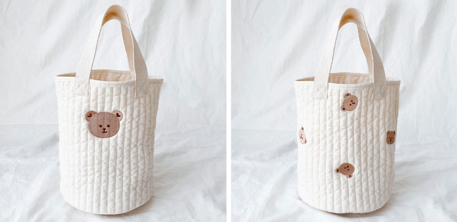 2021korean New Baby Stroller Storage Pannier Bag Feeding Bottle Diaper Bag Cotton Embroidery Portable Bucket Bag