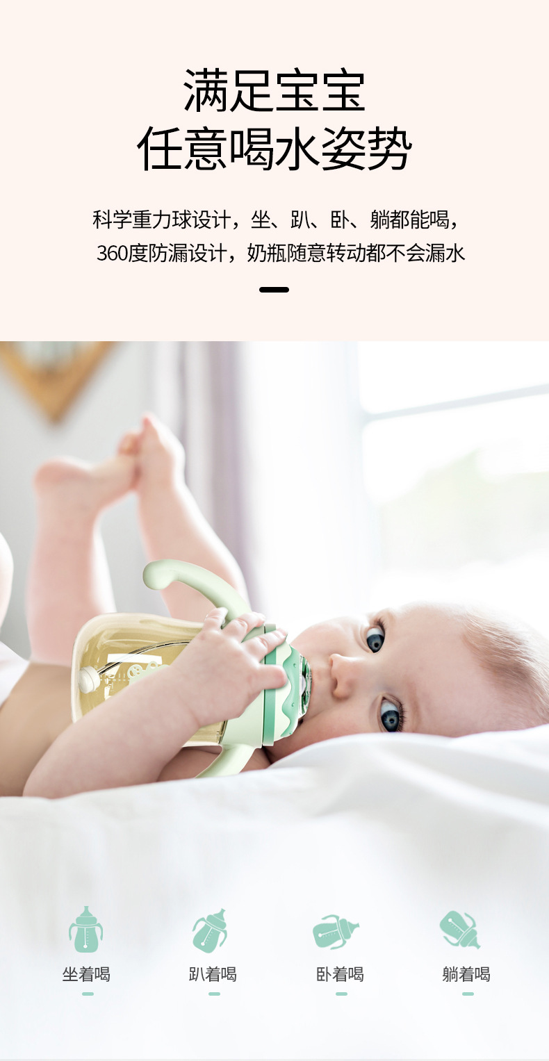 Baby PPSU Milk Bottle Wide Caliber Baby AntiFlatulence DropResistant Newborn Baby Drinking Straw Milk Bottle Silicone