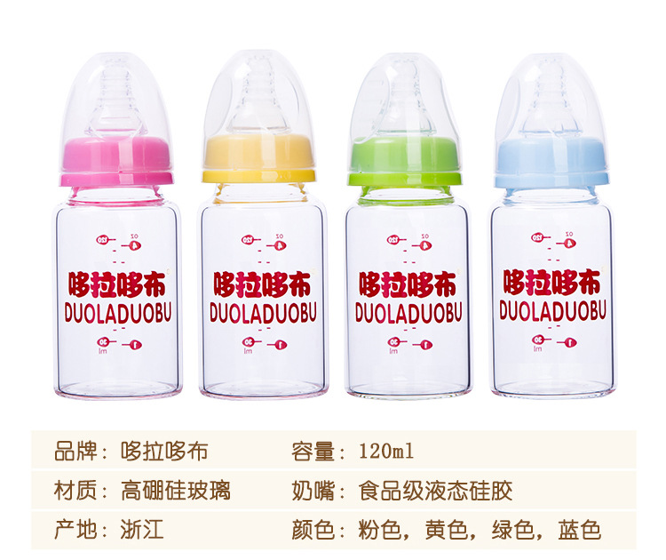 Doraemon Cloth 120ml Standard Caliber Bright Crystal Glass Bottle Portable Baby Feeding Bottle Wholesale 6111