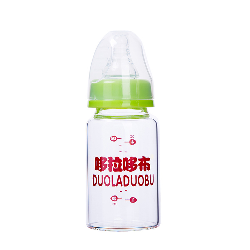 Doraemon Cloth 120ml Standard Caliber Bright Crystal Glass Bottle Portable Baby Feeding Bottle Wholesale 6111