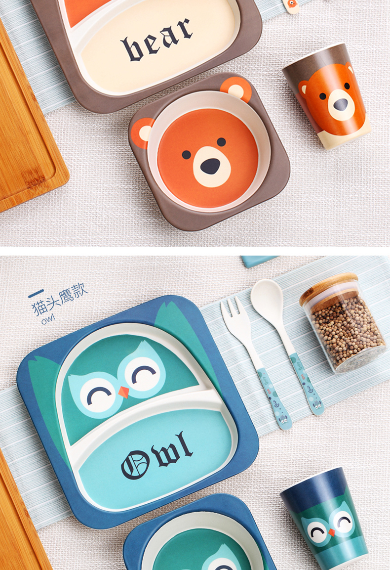 Bamboo fiber children's Shatterproof Cutlery Plate Compartments Baby Bowl Baby Feeding Bowl Forks and Spoons Set Bamboo fiber children's Shatterproof Cutlery Plate Compartments Baby Bowl Baby Feeding Bowl Forks and Spoons Set