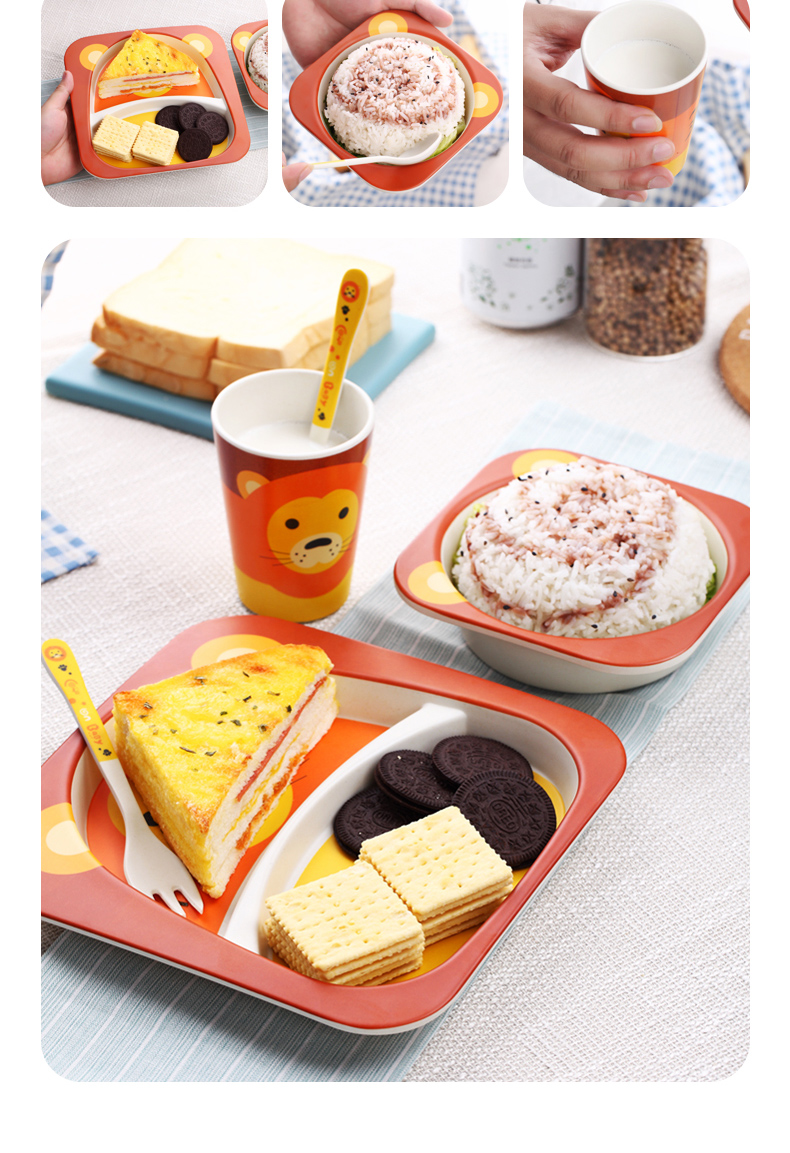 Bamboo fiber children's Shatterproof Cutlery Plate Compartments Baby Bowl Baby Feeding Bowl Forks and Spoons Set Bamboo fiber children's Shatterproof Cutlery Plate Compartments Baby Bowl Baby Feeding Bowl Forks and Spoons Set
