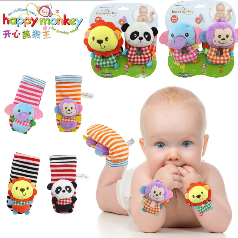 Newborn Infant Cartoon Animal Wrist Bell Bell Socks New Children&#039;s Wrist Strap Socks Set