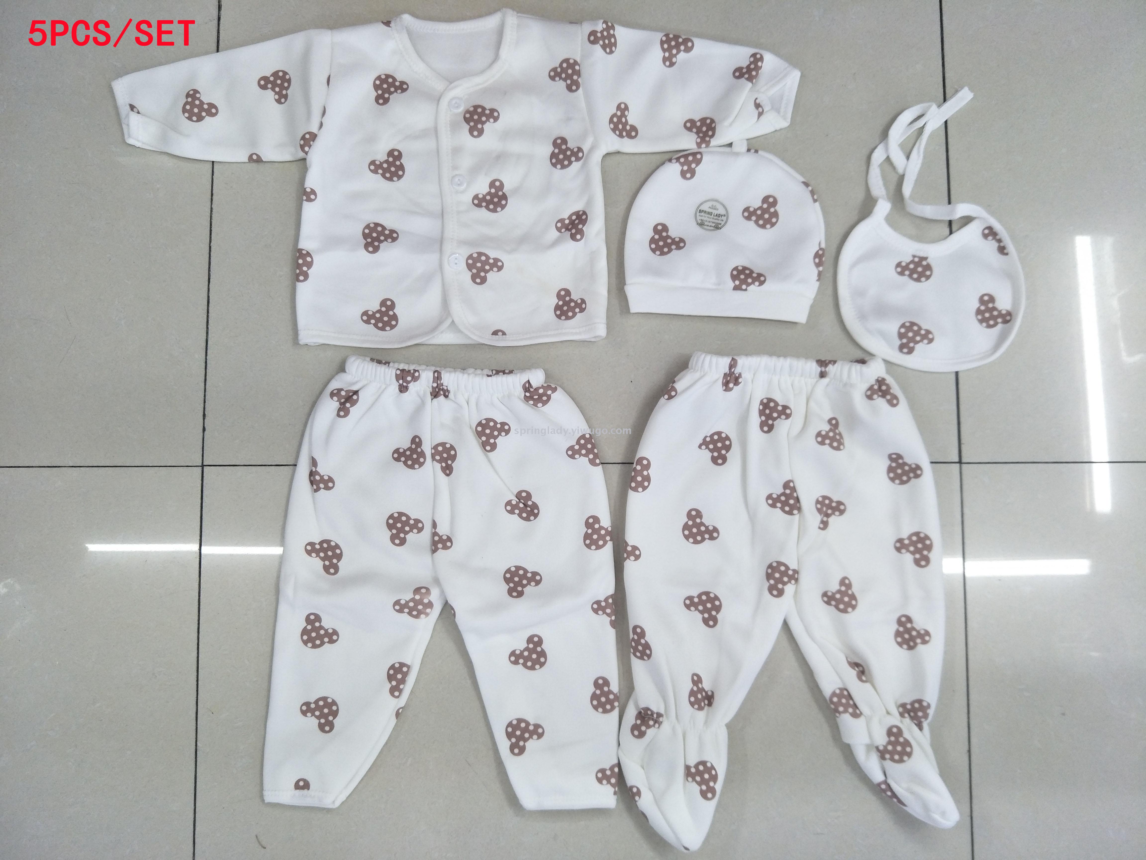 Bowknot Milk Silk Suit Newborn Baby Clothes Baby and Infant 5-Piece Spring Lady