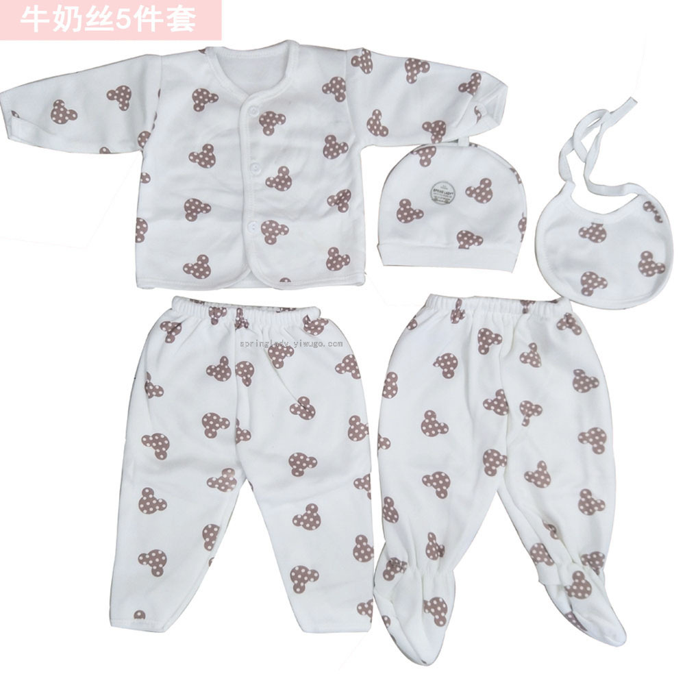 Dairy Cattle Milk Silk Suit Newborn Baby Clothes Baby and Infant 5-Piece Spring Lady