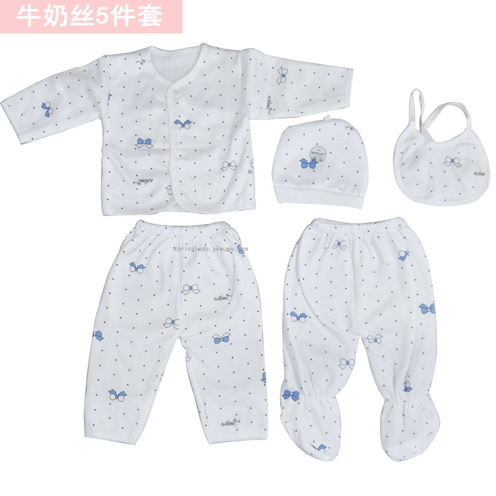 Dairy Cattle Milk Silk Suit Newborn Baby Clothes Baby and Infant 5-Piece Spring Lady