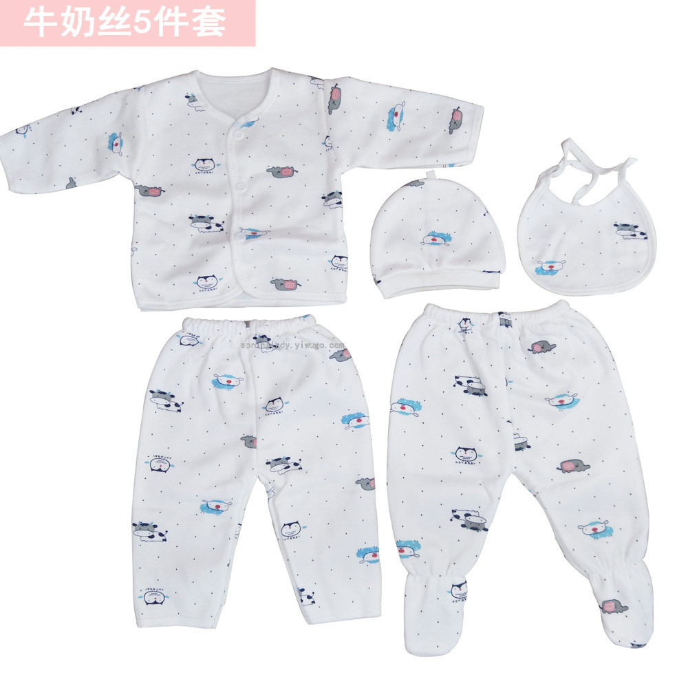 Dairy Cattle Milk Silk Suit Newborn Baby Clothes Baby and Infant 5-Piece Spring Lady
