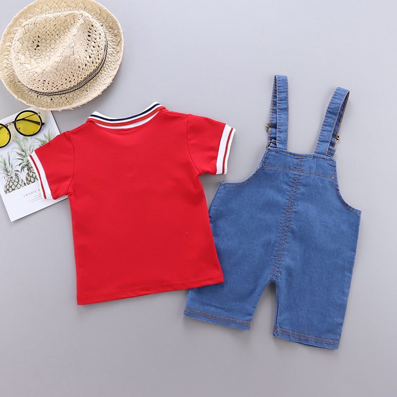 Baby Clothes Summer Baby Denim Brace Short Pants Boy Summer Thin Short-Sleeved Trendy Two-Piece Suit Tide