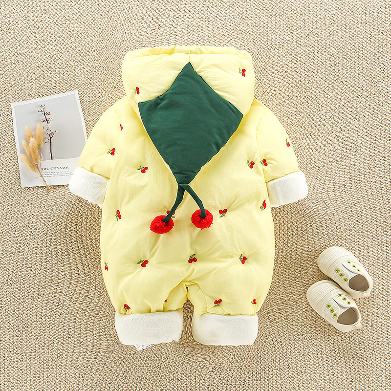Baby Clothes Autumn and Winter Suit 0-1 Week Cute Cherry Outerwear Cotton Baby Girl Winter Clothing Jumpsuit Thickened