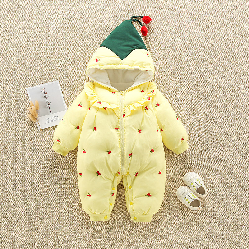 Baby Clothes Autumn and Winter Suit 0-1 Week Cute Cherry Outerwear Cotton Baby Girl Winter Clothing Jumpsuit Thickened