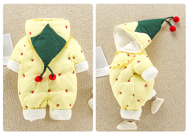 Baby Clothes Autumn and Winter Suit 0-1 Week Cute Cherry Outerwear Cotton Baby Girl Winter Clothing Jumpsuit Thickened Baby Clothes Autumn and Winter Suit 0-1 Week Cute Cherry Outerwear Cotton Baby Girl Winter Clothing Jumpsuit Thickened