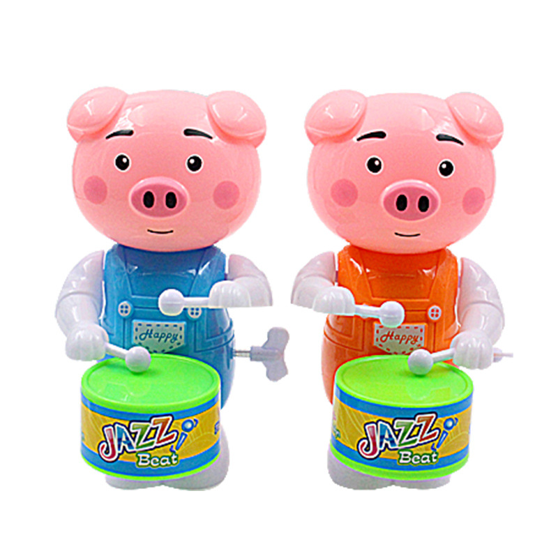 New Spring Drum Seaweed Pig Drum Winding Large Cartoon Pig Man Stall Night Market Children&#039;s Toys Wholesale