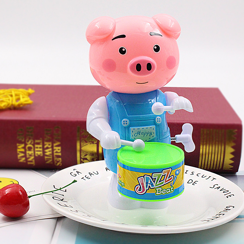 New Spring Drum Seaweed Pig Drum Winding Large Cartoon Pig Man Stall Night Market Children&#039;s Toys Wholesale