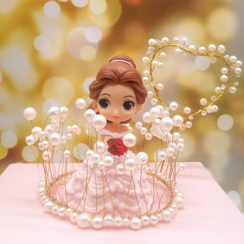 Pearl Crown Seaweed Alloy Ornaments Seaweed Birthday Cake Baking Decoration Baby Bridal Headdress round Style