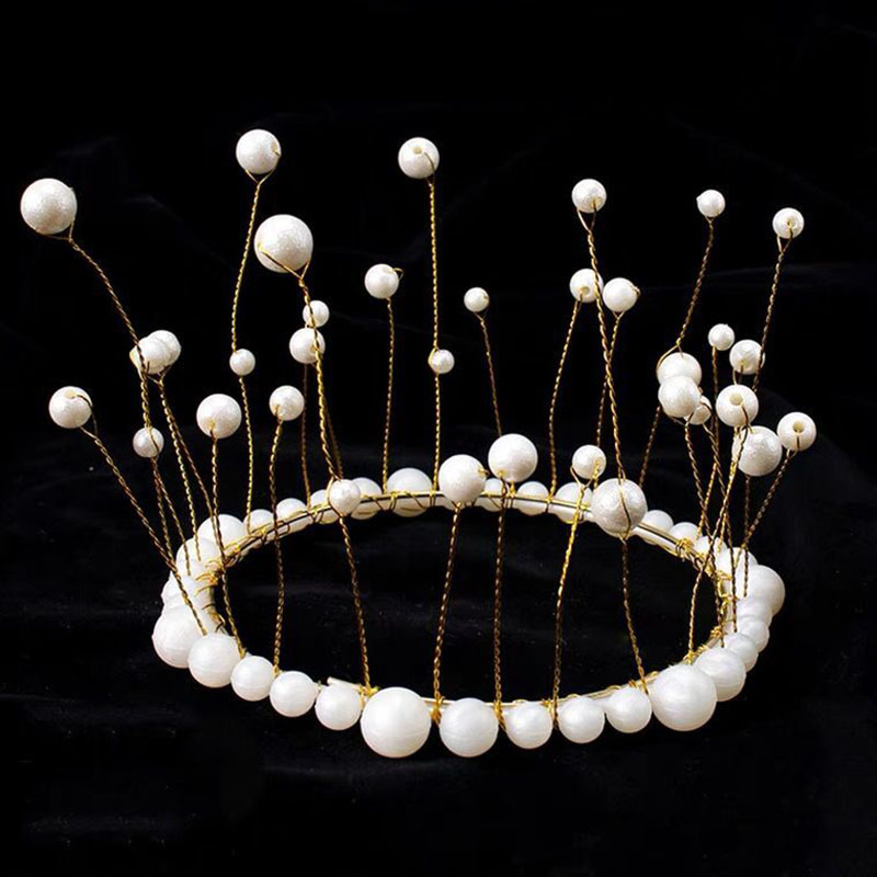 Pearl Crown Seaweed Alloy Ornaments Seaweed Birthday Cake Baking Decoration Baby Bridal Headdress round Style
