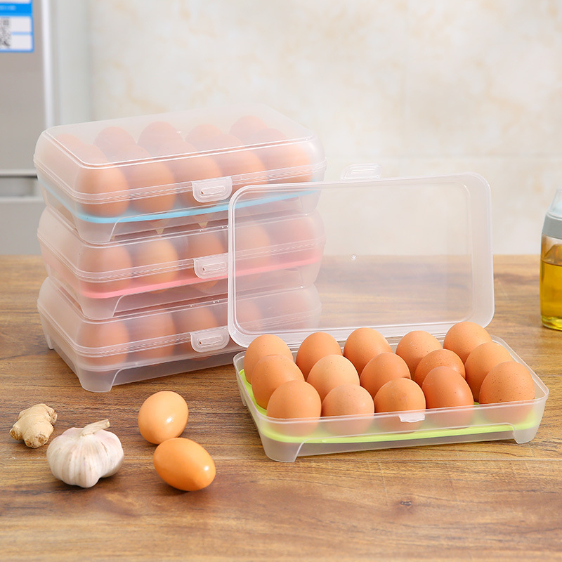 Kitchen supplies egg refrigerator storage box portable outdoor 15 - pane anti - collision plastic egg box wholesale