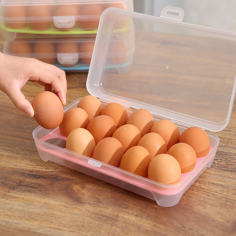 Kitchen supplies egg refrigerator storage box portable outdoor 15 - pane anti - collision plastic egg box wholesale