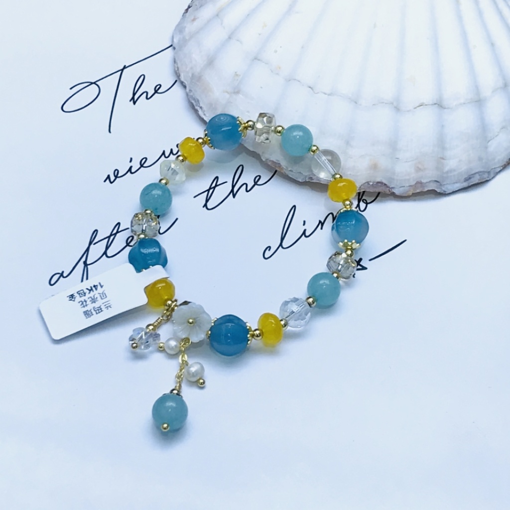 Brazil Imported Agate Simple and Natural Aquamarine Bracelet Plated 14K Real Gold Fresh Bracelet Brazil Imported Agate Simple and Natural Aquamarine Bracelet Plated 14K Real Gold Fresh Bracelet