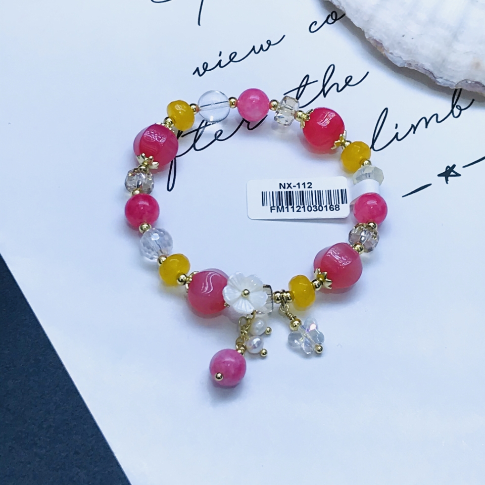 Natural Brazil Imported Agate Stone Bracelet Plated 14K Real Gold Sweet Cute and Graceful Flower Girlfriends Bracelet