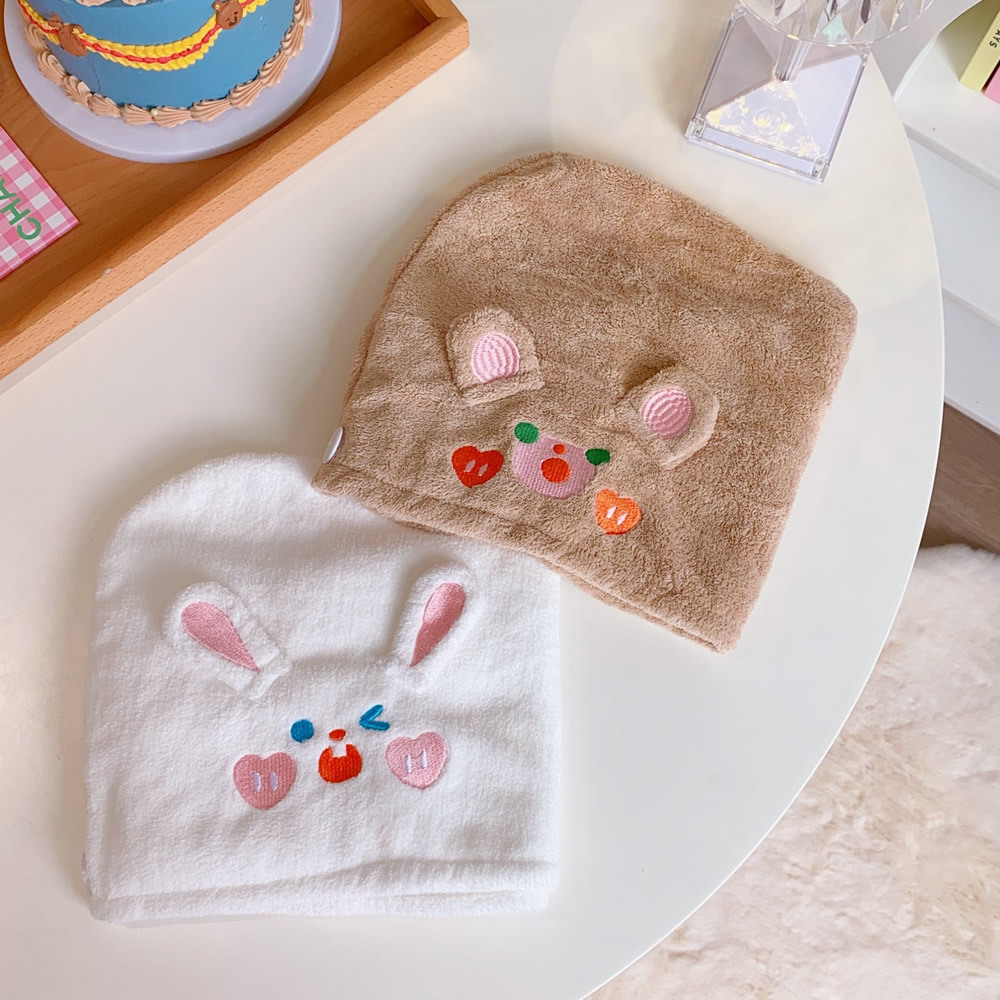   Cap Female Cute Cha Cha Bear Water-Absorbing Quick-Drying Head Cover Thickened Shower Cap Student Shampoo Towel Cute