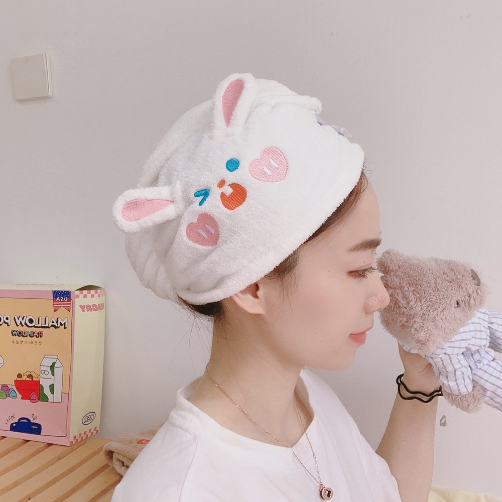   Cap Female Cute Cha Cha Bear Water-Absorbing Quick-Drying Head Cover Thickened Shower Cap Student Shampoo Towel Cute