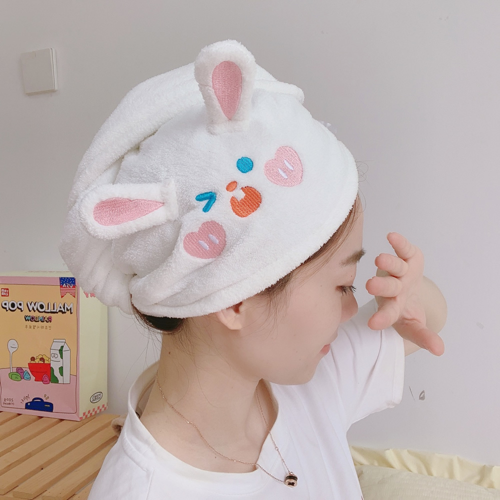   Cap Female Cute Cha Cha Bear Water-Absorbing Quick-Drying Head Cover Thickened Shower Cap Student Shampoo Towel Cute