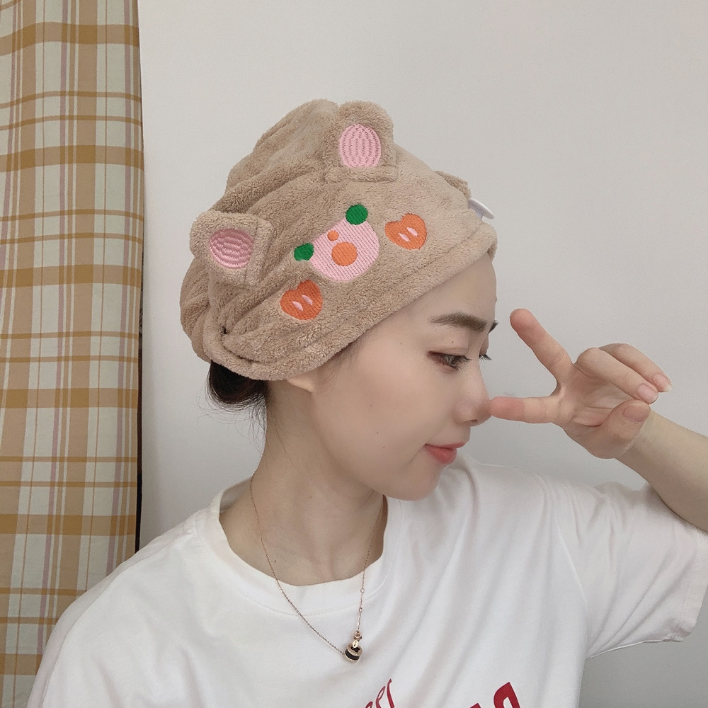   Cap Female Cute Cha Cha Bear Water-Absorbing Quick-Drying Head Cover Thickened Shower Cap Student Shampoo Towel Cute