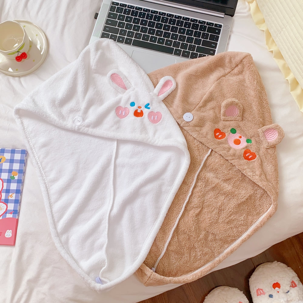   Cap Female Cute Cha Cha Bear Water-Absorbing Quick-Drying Head Cover Thickened Shower Cap Student Shampoo Towel Cute