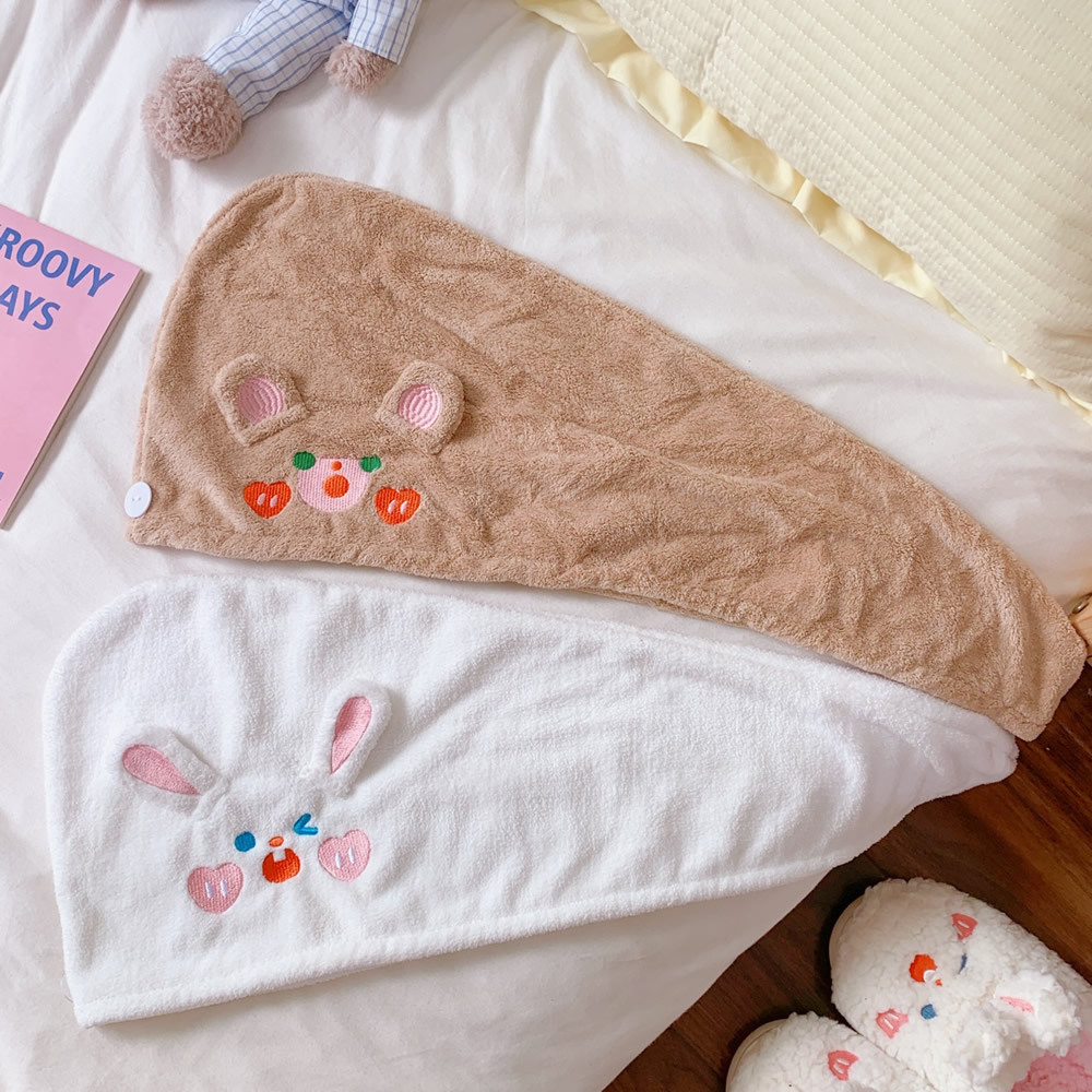   Cap Female Cute Cha Cha Bear Water-Absorbing Quick-Drying Head Cover Thickened Shower Cap Student Shampoo Towel Cute