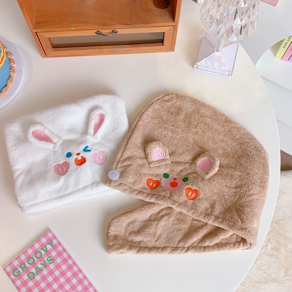   Cap Female Cute Cha Cha Bear Water-Absorbing Quick-Drying Head Cover Thickened Shower Cap Student Shampoo Towel Cute