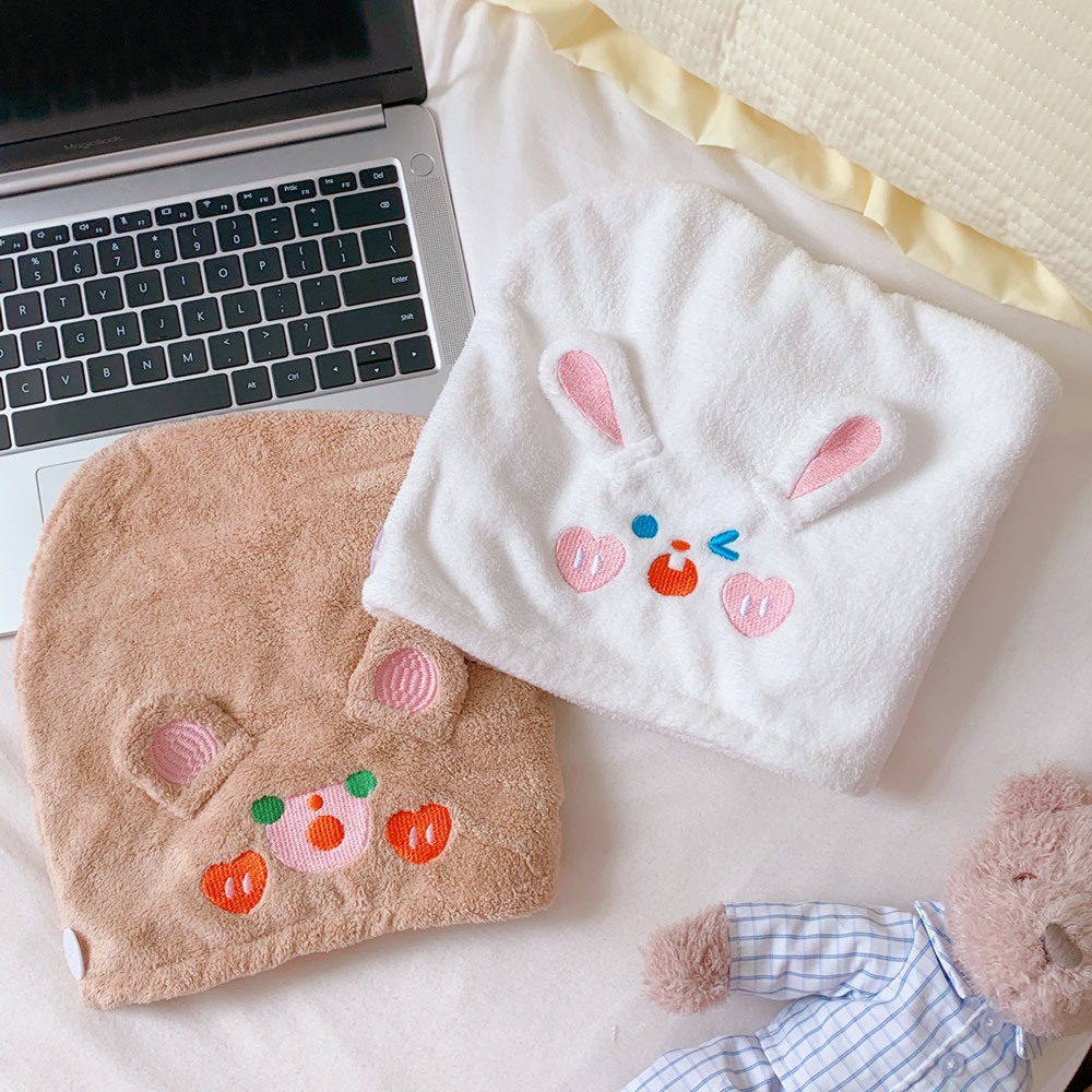   Cap Female Cute Cha Cha Bear Water-Absorbing Quick-Drying Head Cover Thickened Shower Cap Student Shampoo Towel Cute