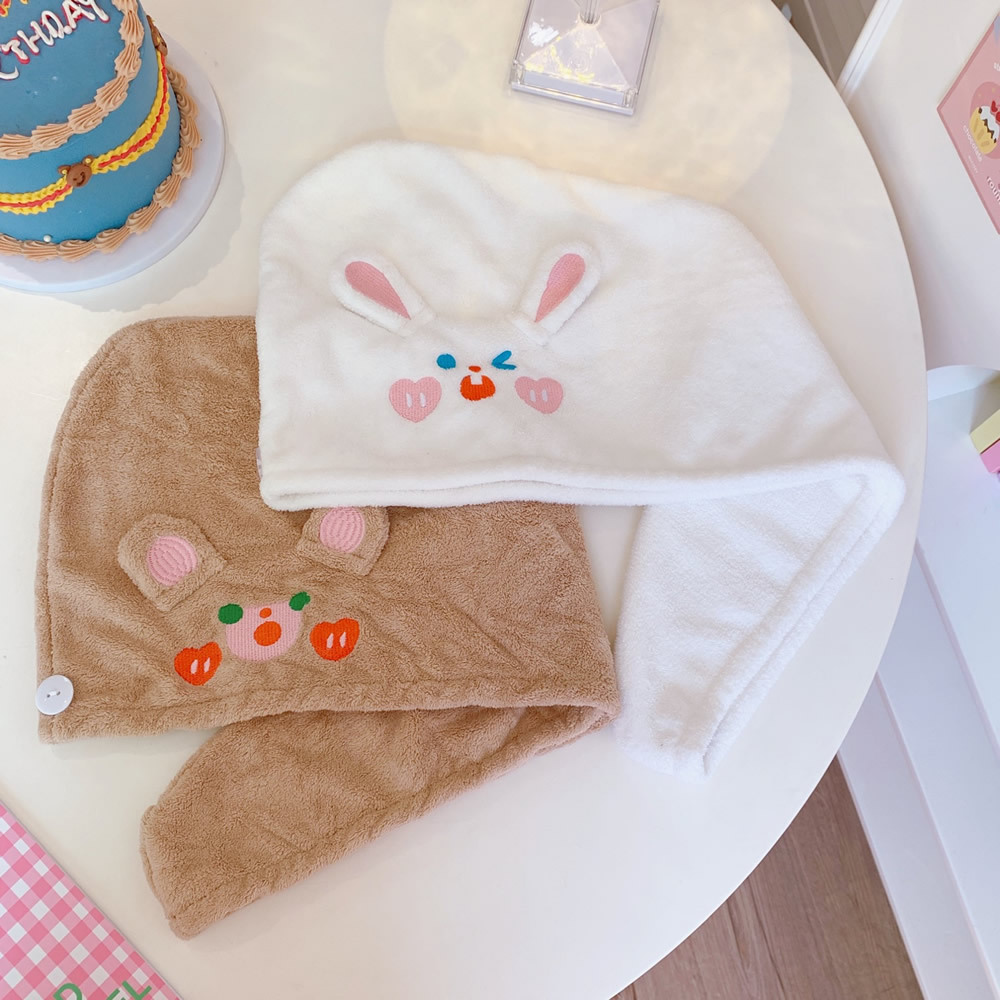   Cap Female Cute Cha Cha Bear Water-Absorbing Quick-Drying Head Cover Thickened Shower Cap Student Shampoo Towel Cute
