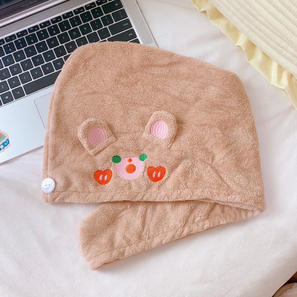   Cap Female Cute Cha Cha Bear Water-Absorbing Quick-Drying Head Cover Thickened Shower Cap Student Shampoo Towel Cute