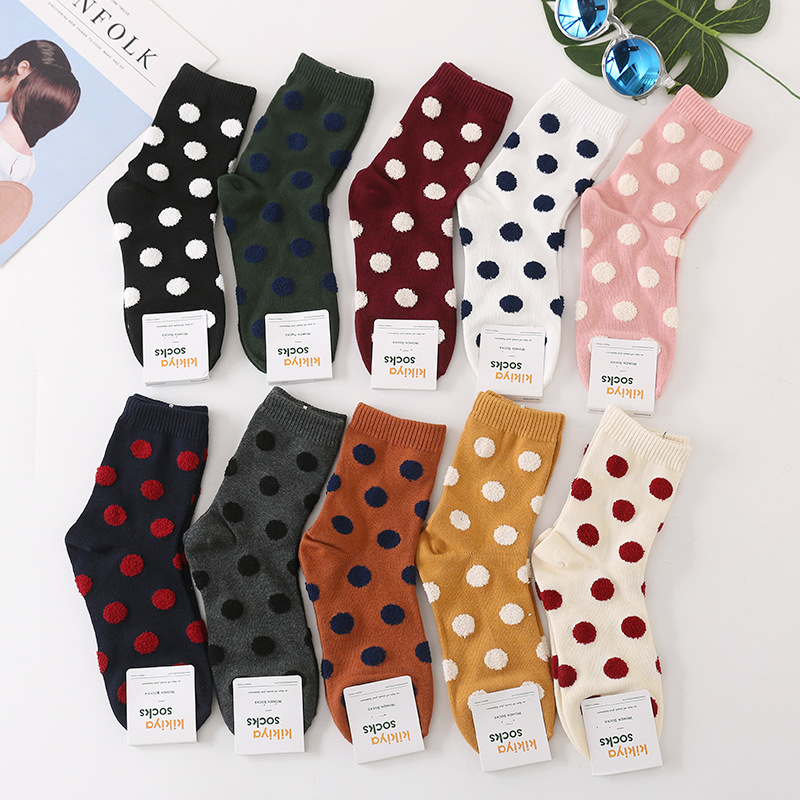 Korean Imported Socks Kikiya Polka Dots Retro Series Fashionable American Modern Circular Dots