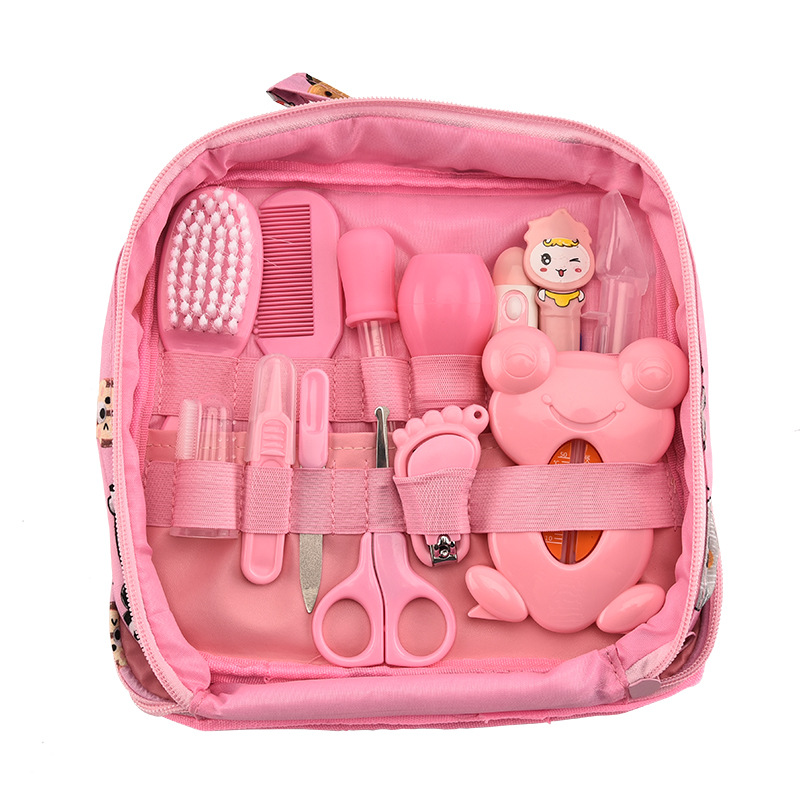 Baby Care Supplies Nasal Aspirator Feed Medication Utensil 13-Piece Cartoon Cloth Bag Kit Baby Nail Clippers