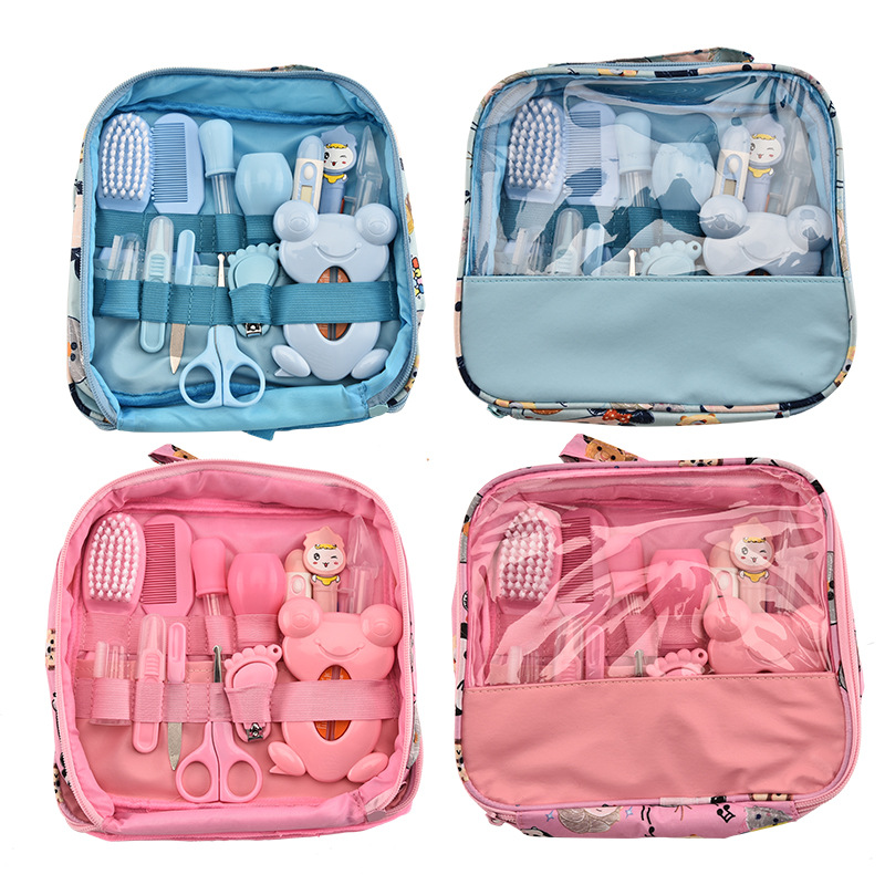 Baby Care Supplies Nasal Aspirator Feed Medication Utensil 13-Piece Cartoon Cloth Bag Kit Baby Nail Clippers